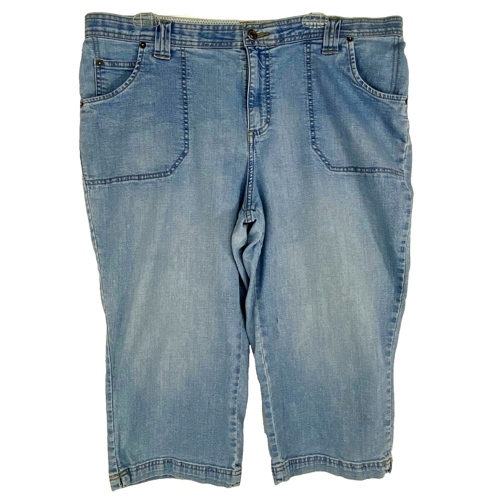 Lee Blue Capri Jeans Women's 16 W Comfort Waistband Stretch Cotton Comfort Pants